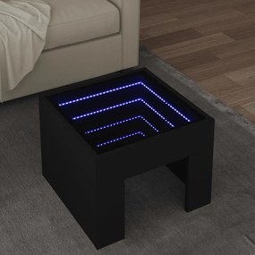 Fekete végtelen hatású LED-es dohányzóasztal 40 x 40 x 30 cm