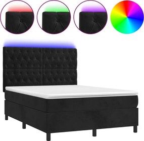 vidaXL fekete bársony rugós és LED-es ágy matraccal 140x190 cm