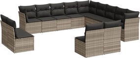 vidaXL 13 részes világosszürke polyrattan kerti ülőgarnitúra párnákkal