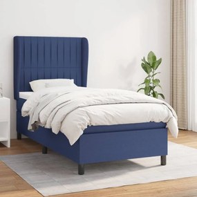 Kék szövet rugós ágy matraccal 90 x 200 cm