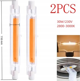 Led izzó R7s 118mm 30W Cob Dimmable 3000K Halogén helyettesítő, 2 db