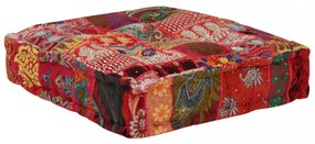 kézzel készült piros pamut patchwork kocka puff 50x50x12 cm