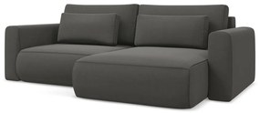 Sötétszürke bársony kinyitható-tárolóhelyes sarokkanapé (jobb oldali-heverő résszel) Kapua – Makamii