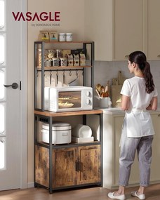 Konyhai polc beépített elosztóval, 40 x 60 x 170 cm, rusztikus barna és fekete