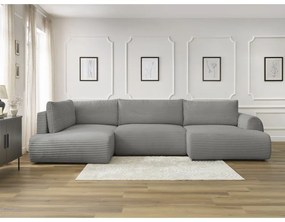 Sötétszürke kordbársony kinyitható sarokkanapé (jobb oldali-U alakú) Lucien – Bobochic Paris