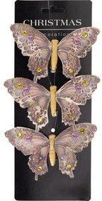 Karácsonyi díszek szett Pillangók, arany, 12x8x2cm, klipszel, 3 DB-os szett