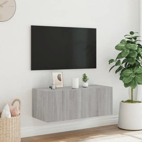 szürke sonoma színű fali TV-szekrény LED-del 80x35x31 cm