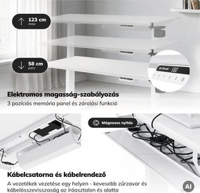 Elektromos, állítható magasságú, ergonomikus, fehér íróasztal,1400x700 mm: ARIA