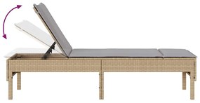 bézs polyrattan napozóágy párnával 55x200x44 cm