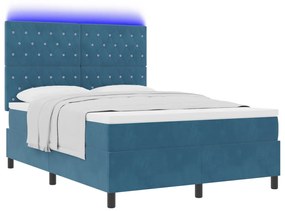 Box Spring Ágy Matrac és LED Sötétkék 140x190 cm Bársony