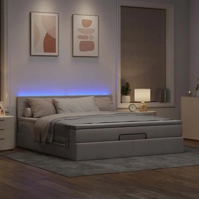 tópszínű szövet ottomán ágy matraccal &amp; LED-ek 180x200cm