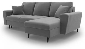 Világosszürke bársony kinyitható tárolóhelyes sarokkanapé Kyoto – Cosmopolitan Design