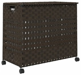 sötétbarna rattan szennyeskosár kerekekkel 66x35x60 cm