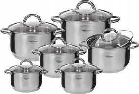 Acél Edények Hoffner Indukciós 6 Db-os Edénykészlet 14/16/18/20/22/24 CM