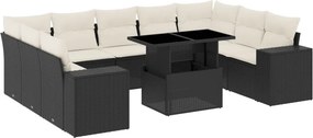 vidaXL 10 részes fekete polyrattan kerti ülőgarnitúra párnákkal