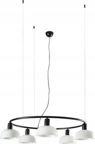 Körkörös függőlámpa Faro Tatawin S, 5xE27, fekete/opál, átmérő 90 cm