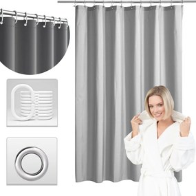 Zuhanyfüggöny 180x180 cm Szürke fürdőszoba kád zuhany kerekek