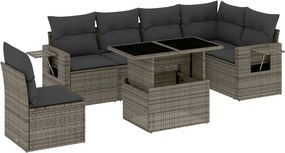 vidaXL 7 részes szürke polyrattan kerti ülőgarnitúra párnákkal