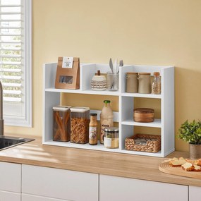 Asztali polc, fa íróasztali tárolópolc 6 rekesszel, fehér színben