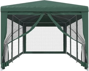 Zöld HDPE rendezvénysátor 8 hálós oldalfallal 3x9 m