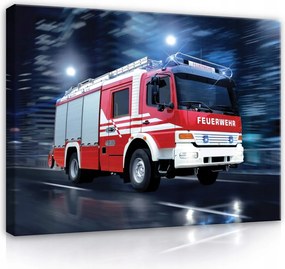 Vászonkép 60x40 Tűzoltóautó mentők gyorsaság város éjszaka tűz piros