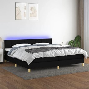 fekete szövet rugós és LED-es ágy matraccal 200x200 cm