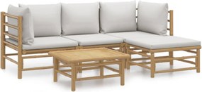 vidaXL 5 részes bambusz kerti ülőgarnitúra világosszürke párnákkal