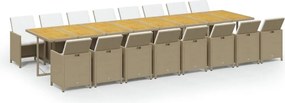 vidaXL 17 részes bézs polyrattan kerti étkezőgarnitúra párnákkal