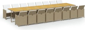 vidaXL 17 részes bézs polyrattan kerti étkezőgarnitúra párnákkal