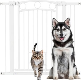 PawHut Kutya Biztonsági Kapu, 76-104 cm Átjáró Kapu Fúrás Nélkül, Acél Lépcsővédő Kapu Macskaajtóval, Biztonsági Kapu Lépcsőkhöz, Ajtókhoz, Közlekedők
