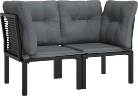 vidaXL 2 db fekete-szürke polyrattan kerti sarokfotel párnákkal