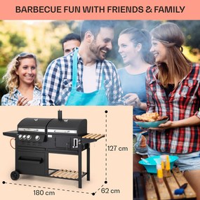 Aberdeen, kombinált grill, gáz, faszén, füstölő, hőmérő, 2 kiegészítő asztal, mobil