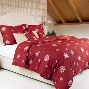 Goldea karácsonyi pamut ágyneműhuzat - hópelyhek piros alapon 140 x 200 és 70 x 90 cm