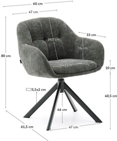 Sötétzöld kárpitozott karfás étkezőfotel Dorina – Kave Home