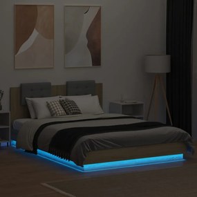 sonoma tölgy színű ágykeret fejtámlával és LED-ekkel 150x200 cm