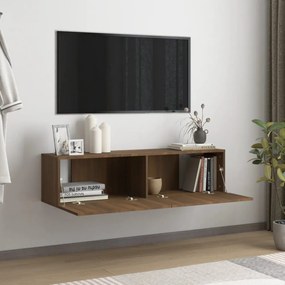 barna tölgyszínű szerelt fa fali TV-szekrény 120 x 30 x 30 cm