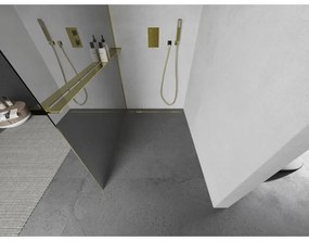 Mexen Kioto +, zuhany paraván polccal és törölközőtartóval 80 x 200 cm, 8 mm-es üvegmintás tükör, arany profil, 800-080-121-50-50