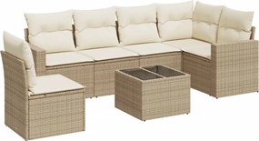 vidaXL 7 részes bézs polyrattan kerti ülőgarnitúra párnákkal