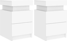 vidaXL 2 db fehér éjjeliszekrény LED-világítással 35 x 39 x 55 cm