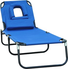 Outsunny Összecsukható Napágy Kerti Szék Párnával, 4-állású Állítható Háttámlával, Kemping Szék Arccal, 120kg Teherbírással Kerthez, Erkélyhez Kék | A