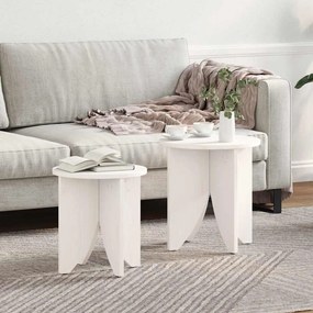 Dohányzóasztal 2 pcs Fehér 41.5 x 41.5 x 44 cm Tömör fenyőfa