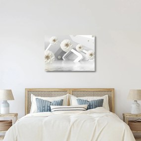 Absztrakt kép fehér virágokkal (70x50 cm)