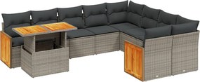 vidaXL 10 részes szürke polyrattan kerti ülőgarnitúra párnákkal
