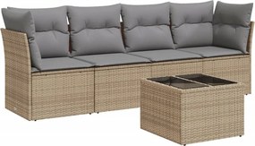 vidaXL 5 részes bézs polyrattan kerti ülőgarnitúra párnákkal
