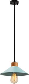 GMN-00005 kék fém függőlámpa fa alappal, Ø24 cm