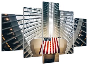 Építkezés az USA zászlóval képe (150x105 cm)