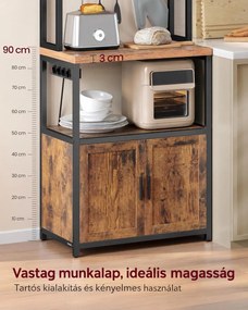 VASAGLE konyhai tárolópolc beépített elosztóval, 40 x 60 x 170 cm, rusztikus barna és fekete