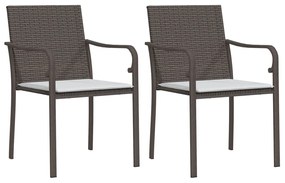 vidaXL 2 db barna polyrattan kerti szék párnával 56 x 59 x 84 cm