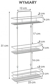 Erga Miko S3, háromszintes polc 23x8x51 cm, króm, ERG-YKA-E.MIKO S3