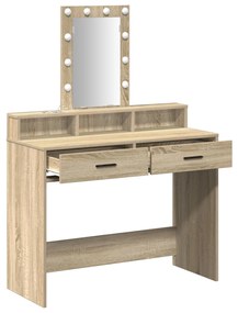 LED világítással ellátott sminkasztal Sonoma tölgy 100x41x140 cm